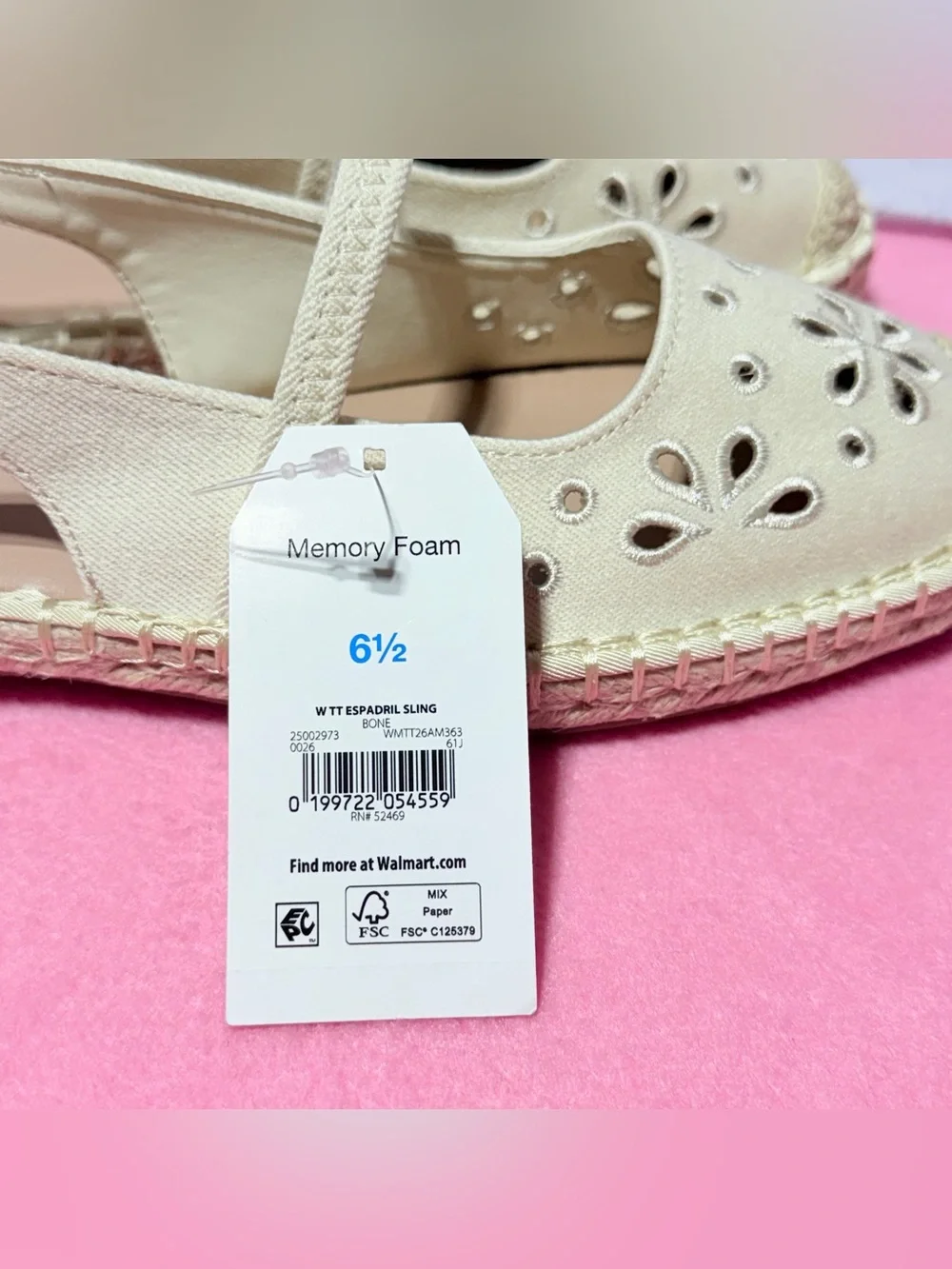 Time and True Women’s Cream Espadrille Slingback Flats, Size 6.5 NEW